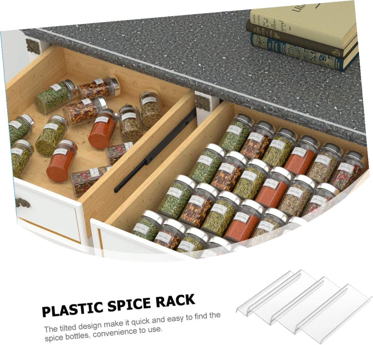 Alasum Expandable Tiered Drawer Storage Spice Rack Organizer, Acrylic Seasoning Bottle Holder for Kitchen Drawer, Multi-functional Plastic Spice Jar Rack for Countertop and Cabinet Use