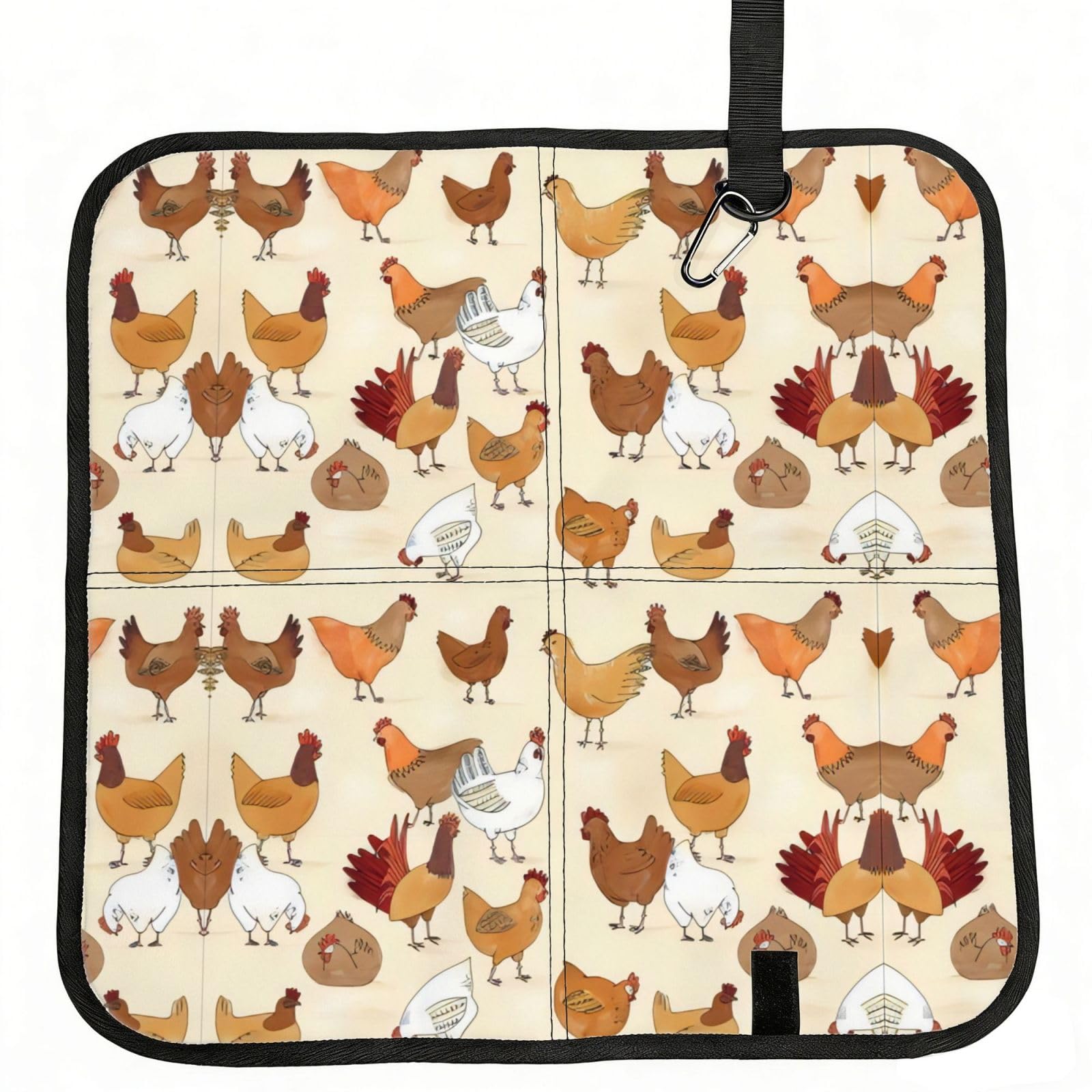 WZYCWB Chicken Pattern Foldable Seating Cushion with Carabiner - Stadium Mat for Camping, Hiking and Outdoor Activities