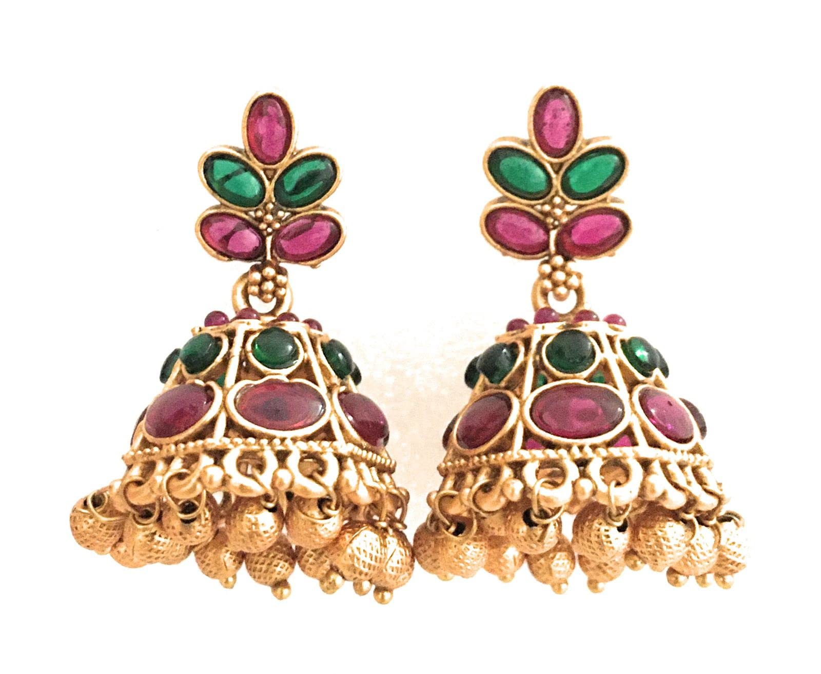 stones jhumki earrings for women and girls matte finish traditional jhumka with ruby red and green color stones fancy earrings (B0B7DM4ZJC) Amazon Price History, Amazon Price Tracker