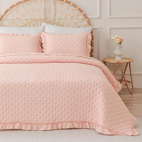 Miniatura 5 de Cmfshape Juego de cama de 3 piezas de edredón ultrasónico con bordes con volantes para una elegante decoración de dormitorio, adecuado para todas