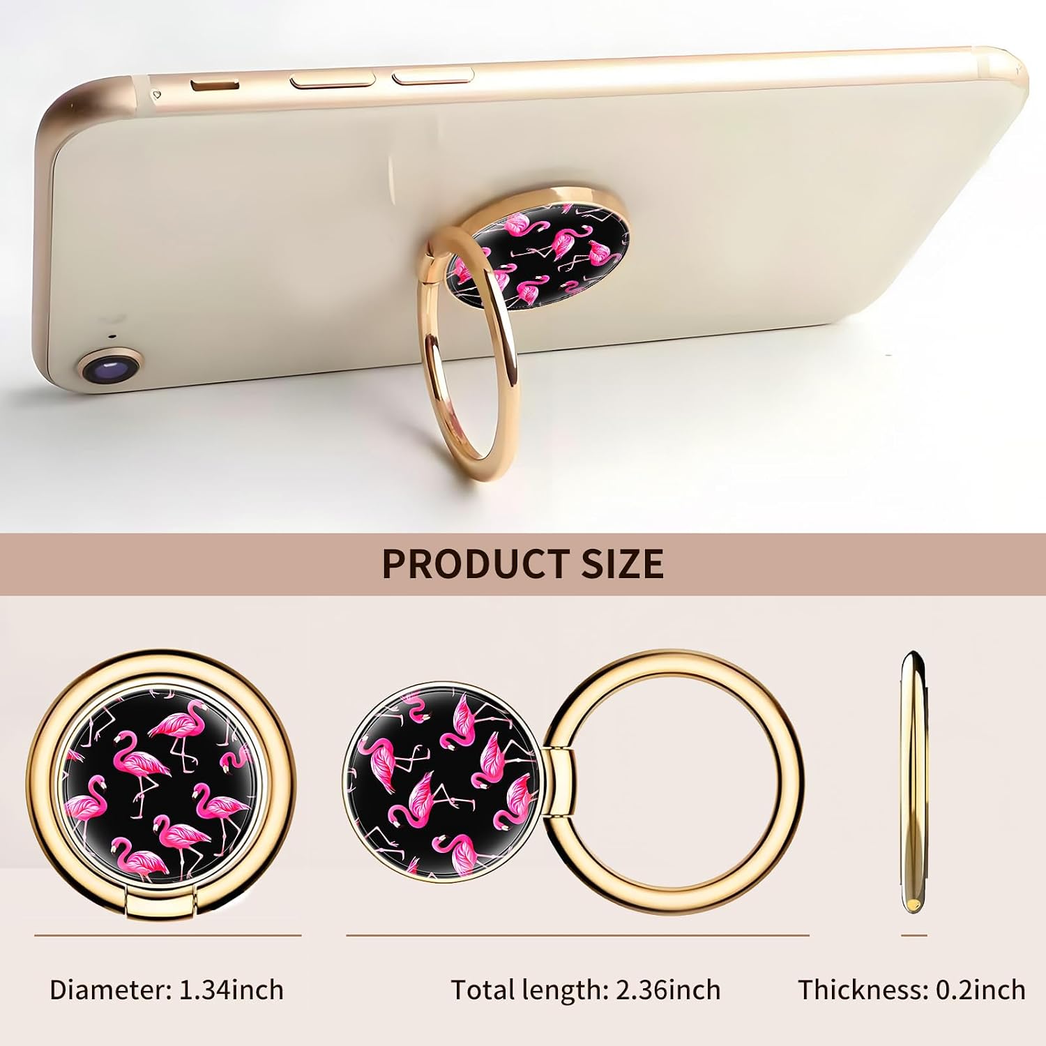 Cell Phone Ring Holder, Cute Metal Phone Grip Stand Finger Ring Kickstand, Flexible 360°Rotation Phone Tablet Case Accessories Compatible with Most Phones Pink Flamingo Pattern image 5