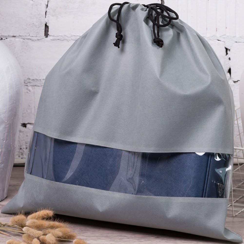 2 PCS Bags Perspective Window Storage Bag Non-Woven Breathable Drawstring Pouch Dust Bags for Handbags (Windows-Gray)