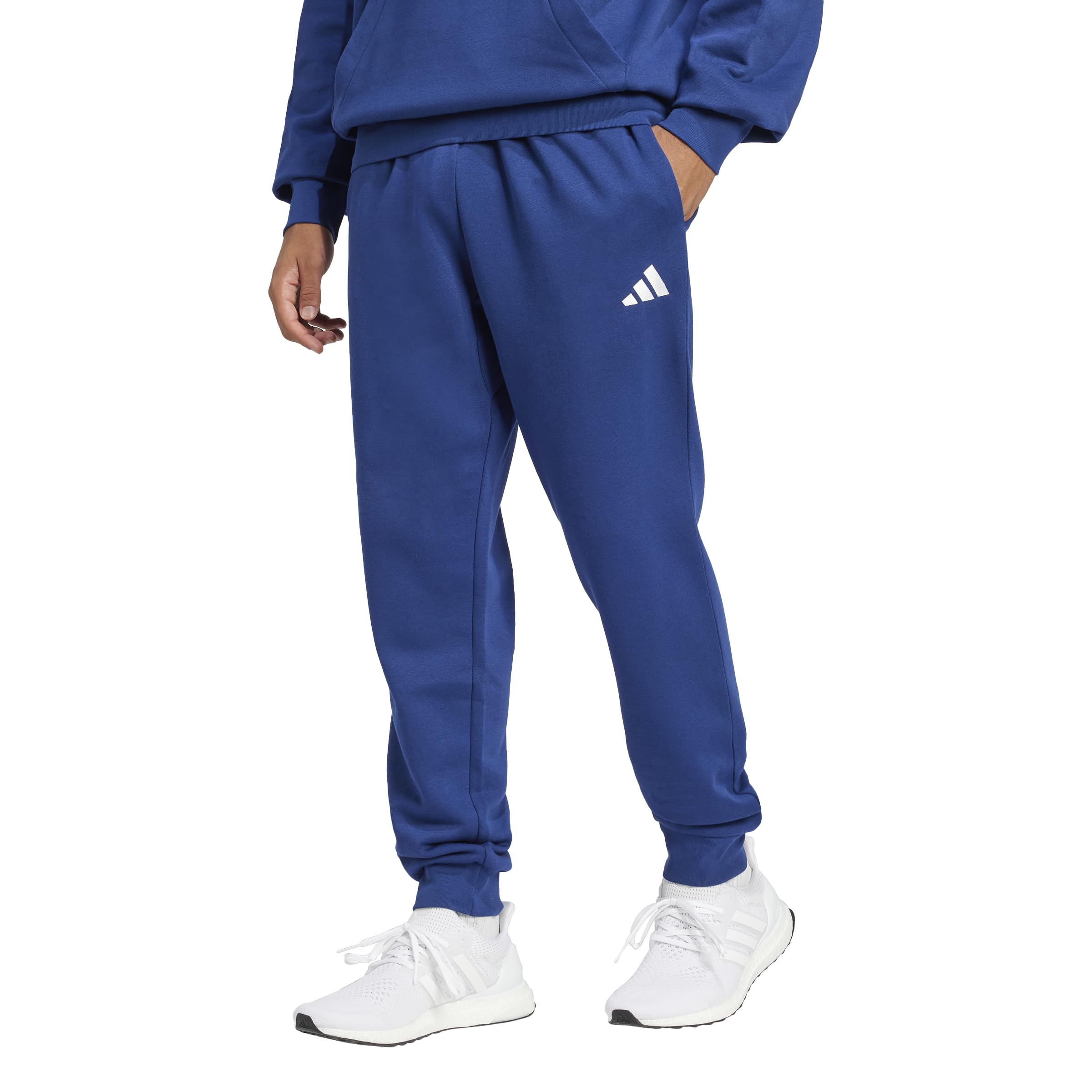 adidas Men's Essentials Feelcozy Fleece Pants, Dark Blue/White, XXL