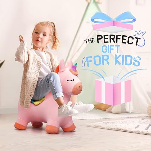 Vista 40 de EVERICH TOY Caballos hinchables de unicornio inflable de peluche para saltar animales de tolva rebotadora para niños pequeños, animales inflables