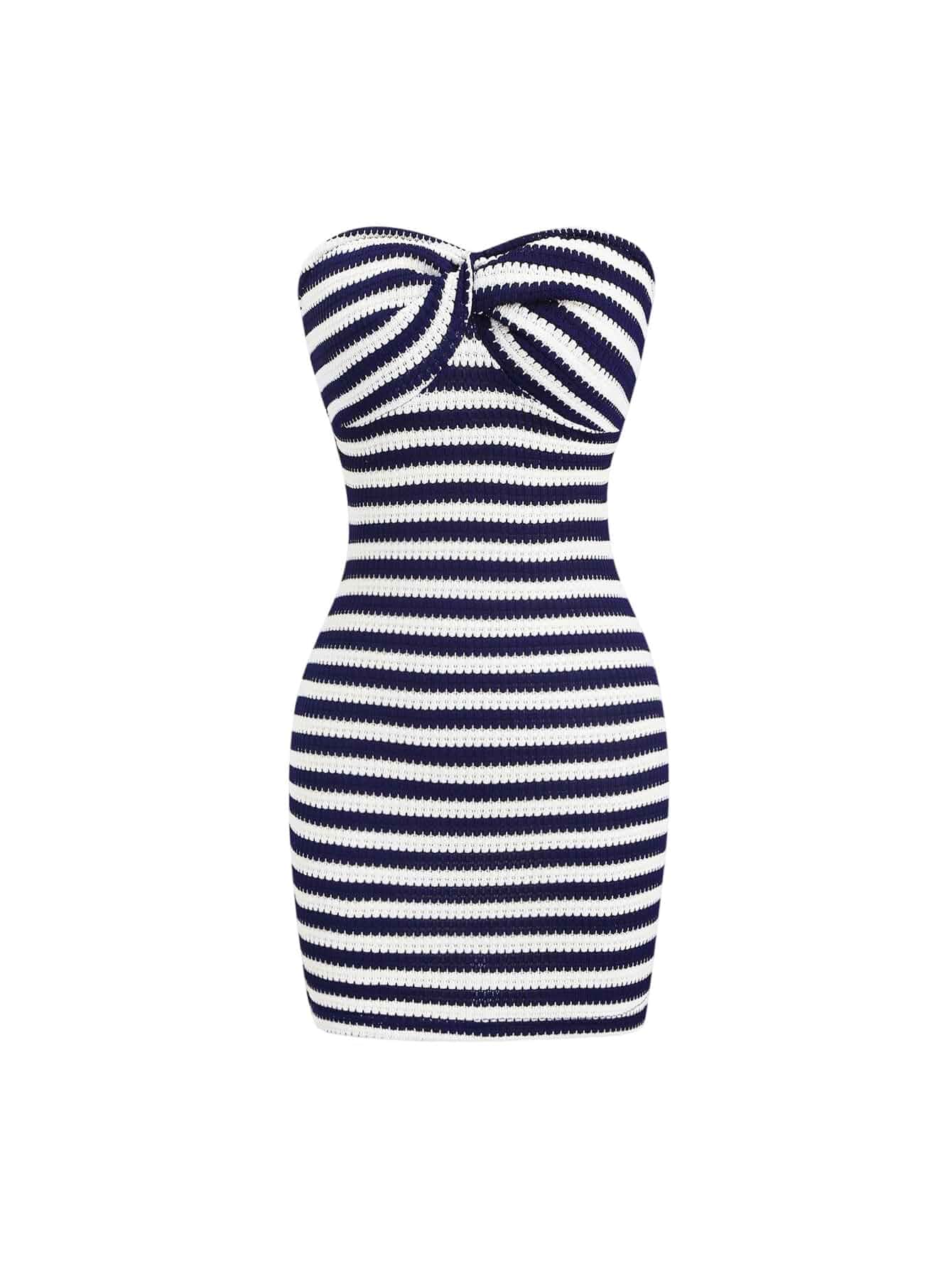SOLY HUX Women's Striped Twist Strapless Bodycon Knit Mini Tube Dress | Sleeveless, Vacation Going Out, Summer, Dresses