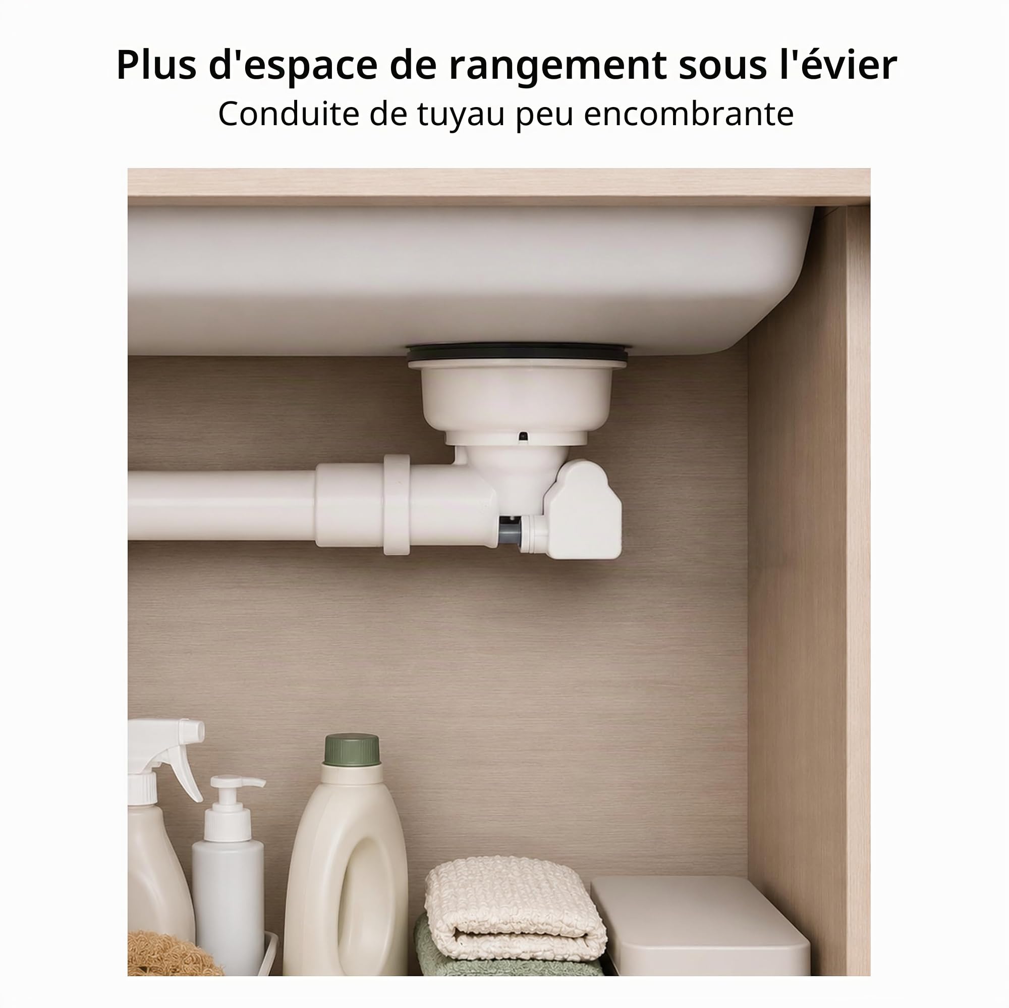 Kit d'évacuation universelle pour gagner de la place, pour robinet d'évier à coulisse, 114 mm (vanne de 8,89 cm) avec sortie de trop plein