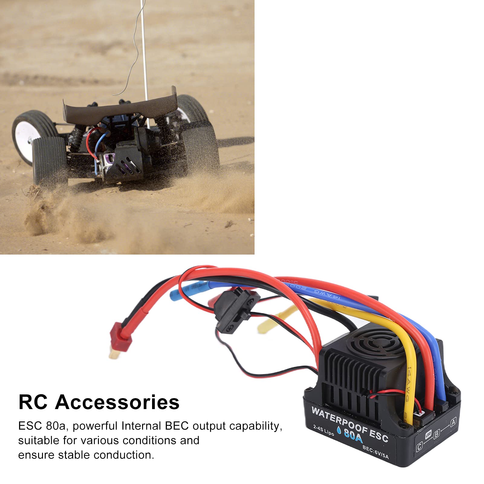 Elektroniczny regulator prędkości Mavaol 80A ESC Wodoodporny, bezszczotkowy rozpraszacz ciepła ESC do samochodu 1/8RC