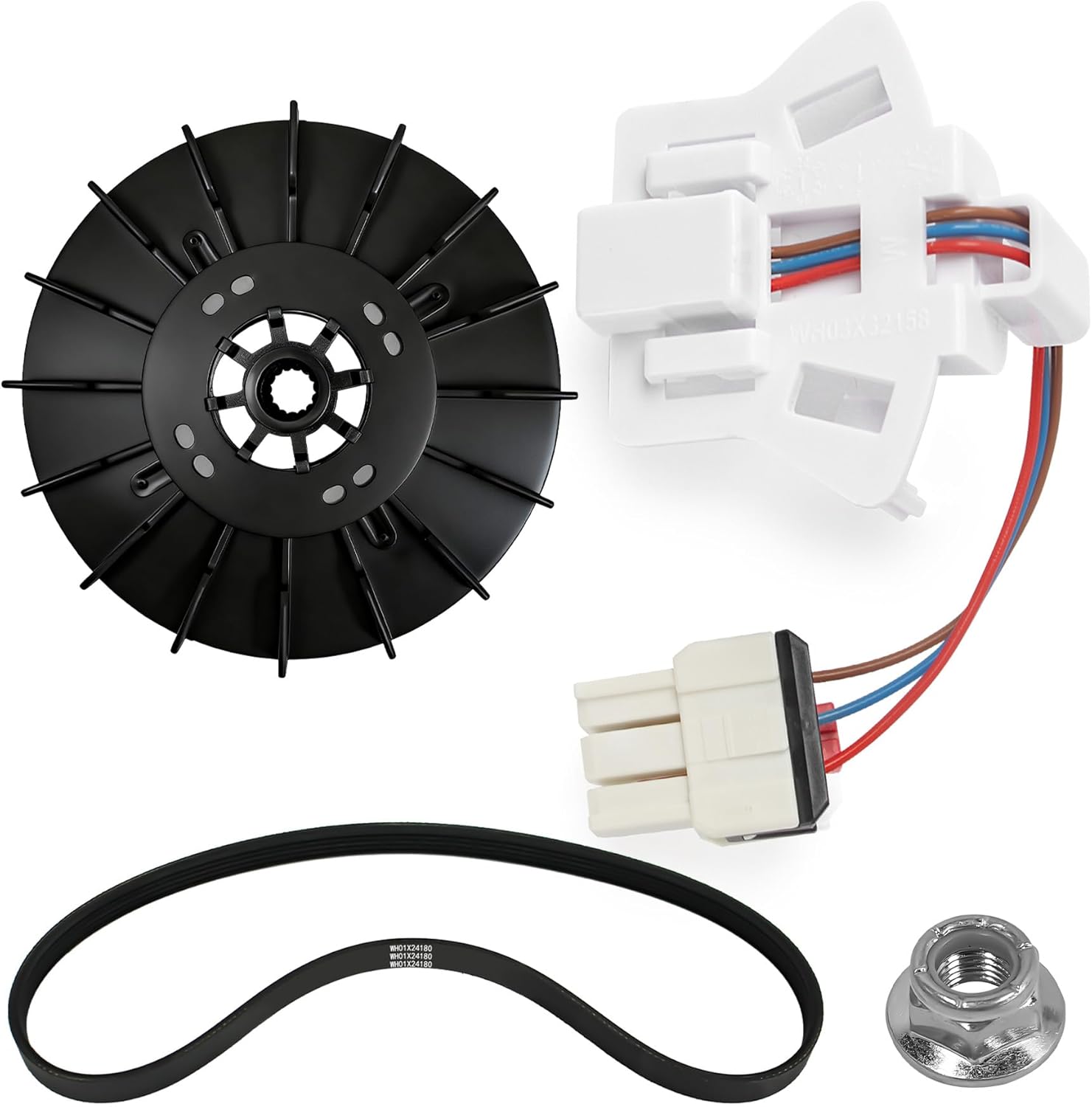 WH03X32158 Washer Speed Sensor&WH03X32217 1/2 HP Motor Pulley (with Nut) &WH01X24180 Drive Belt Compatible with GE & Hotpoint Replaces WH12X25294 PS16619248 AP7020336 GTW335ASN1WW GTW465ASN9WW