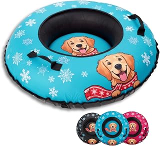 Snow Tube for Adults & Kids | Heavy Duty Inflatable Snow Tube with Super Slick Base, Freeze-Proof 1000D Base | Durable Snow Sled for Kids | Snow Dog Series: Golden Retriever