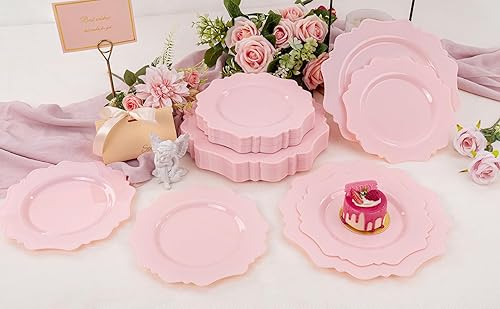 Miniatura 3 de COLOSUS Juego de platos desechables de plástico rosa para fiesta, paquete de 60 (30 invitados), platos para cena y ensaladapostre para primavera,