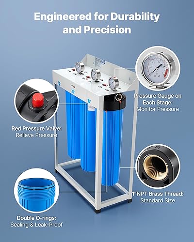 Miniatura 5 de VEVOR Sistema de filtro de agua para toda la casa, 3 etapas, sedimentos, GAC, CTO  Filtro purificador de agua para el hogar de carbón activado