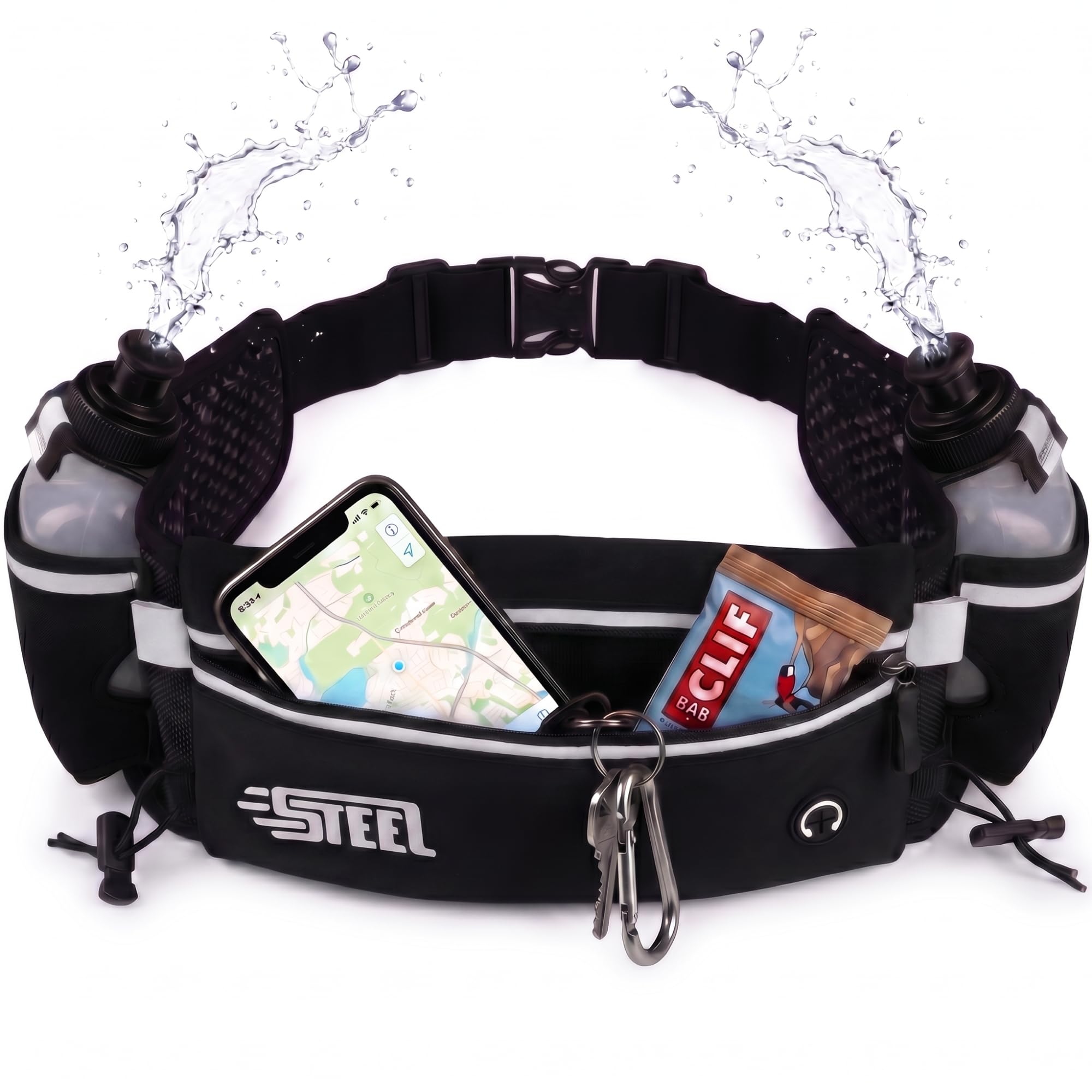 Pasek do biegania, sportowa torba bananowa z miękką butelką, szczelna kieszeń, dla mężczyzn i kobiet, do smartfona iPhone Samsung Galaxy, wygodne joggery, piesze wycieczki piesze wycieczki (czarny),