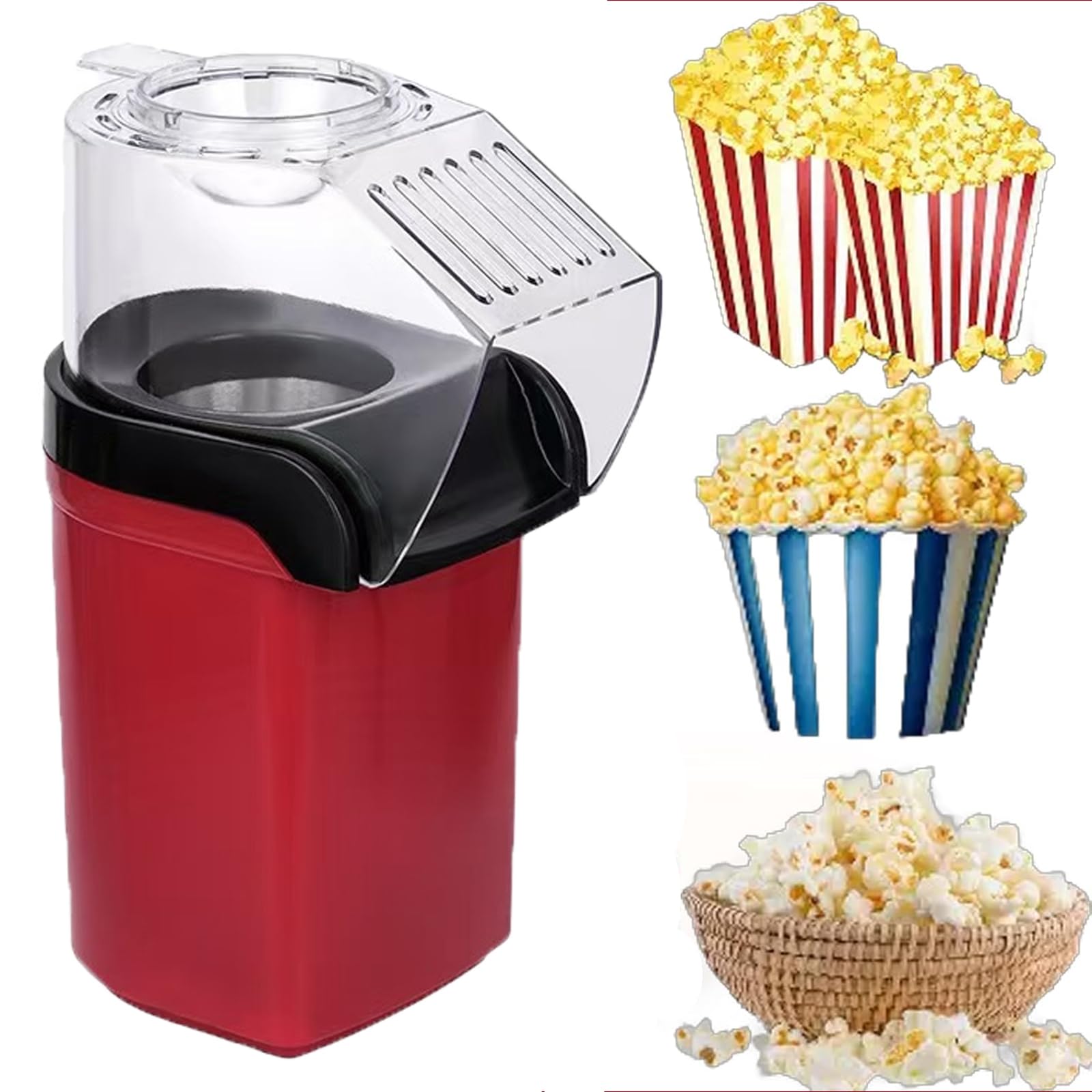 Máquina Eléctrica para Hacer Palomitas De Maíz, Palomitero Aire Caliente con Tapa Superior Transparente, Base Antideslizante, Gran Potencia 1200 W Y Amplia Capacidad De 1 L para Fiestas En Casa