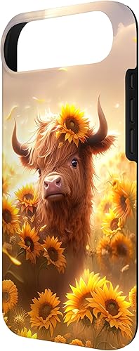 Miniatura 72 de Funda para iPhone 12 mini con diseño de vaca escocesa de las tierras altas y girasoles