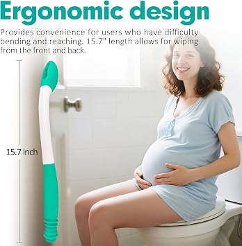 Butt Wiper Tool, 15.7 Long Reach Bottom Buddy Wiping Aid, Ergonomic Toilet Aid for Wiping Bottom with Easy Press-to-Release Design for Elderly, Overweight & Limited Mobility