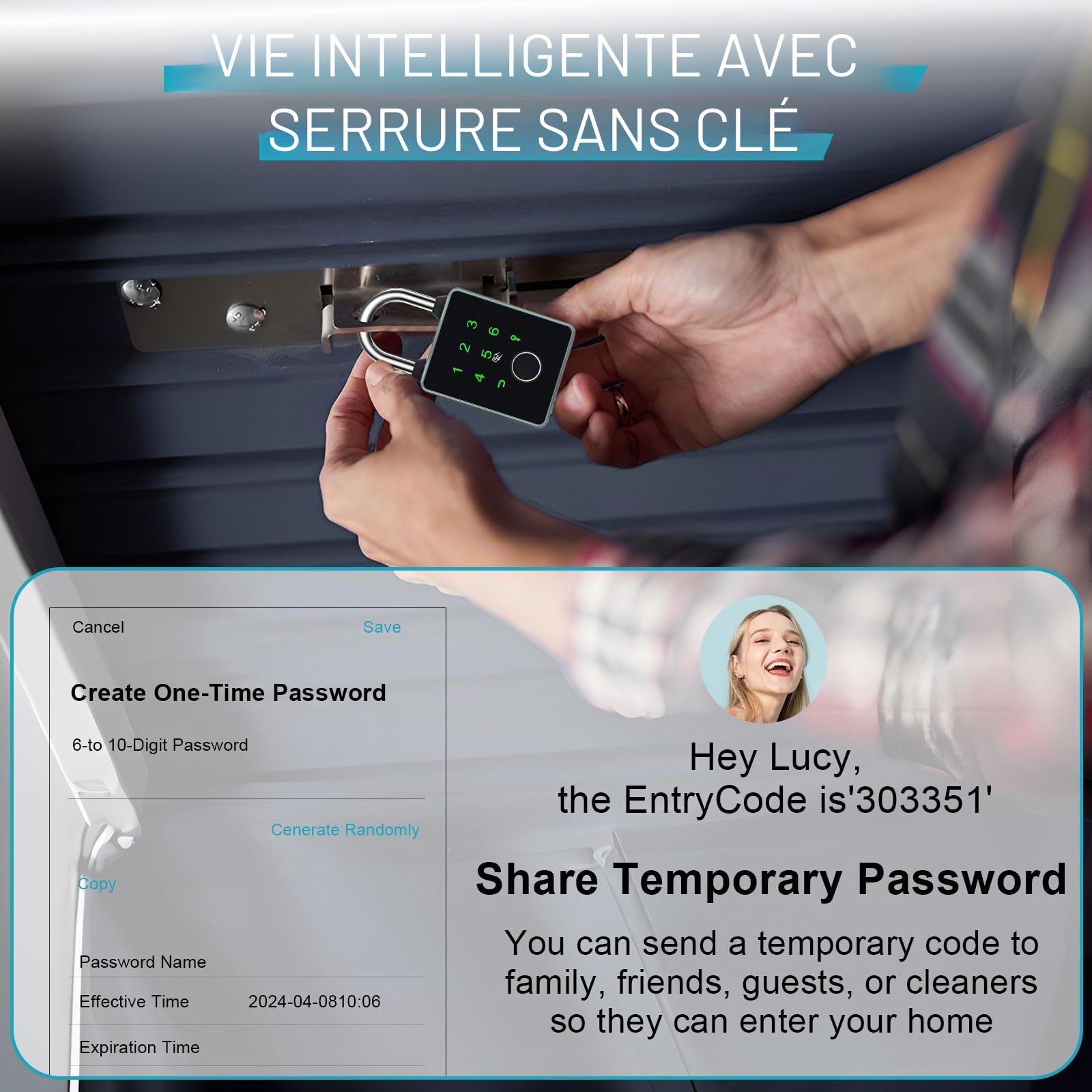 Cadenas intelligent avec 5 façons de déverrouiller, étanche