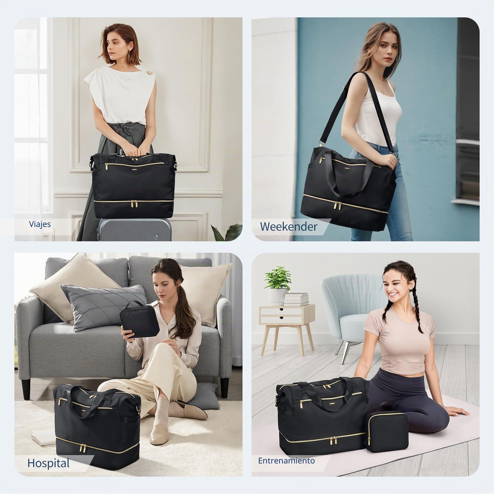 VNINE Bolsa de Viaje，Bolsa de Viaje Ligera e Impermeable, Bolsas de Fin de Semana para Mujer，Weekend Bolsa pernocte con Compartimento para Zapatos Neceser