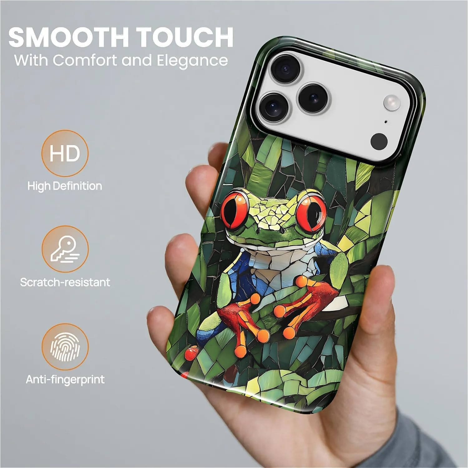 Case for iPhone 17 Pro Max [Compatible with MagSafe], Glossy Soft Silicone + Hard PC Anti-Scratch Shockproof Protective 2-in-1 Case for Women Men - Stained Glass Print Green Frog
