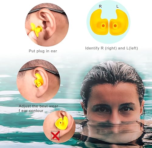 Miniatura 4 de Savita Juego de 6 tapones para los oídos de natación y clip para la nariz, reutilizables, prácticos, impermeables, protectores de orejas para la 6