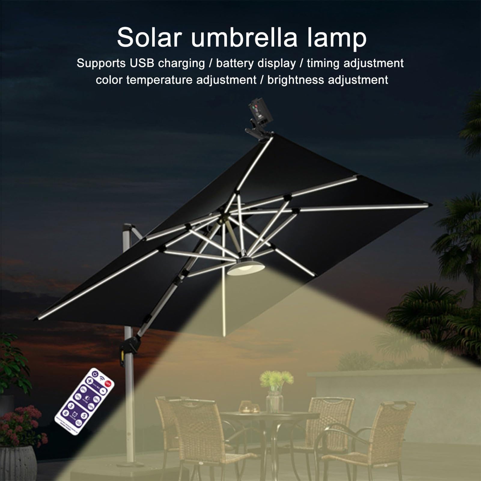 Luces para Sombrillas - Luces Solares Impermeables para Patio con Clip,Paraguas LED Recargable,Luz Parasol Patio Lampe Paraguas para Cámping,Sombrilla Playa, Jardín, Terraza Y Patio