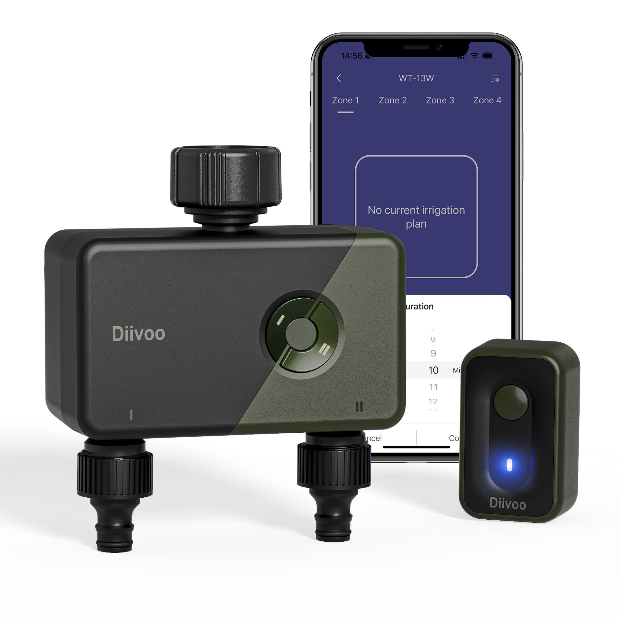 Diivoo WiFi Water Timer 2 Zones with RFID Gateway, Remote Control Sprinkler Hose Timer, Automatic Manual Watering, Compatible with Alexa and Google, for Garden (Working Water Pressure: 0.5bar-8bar)