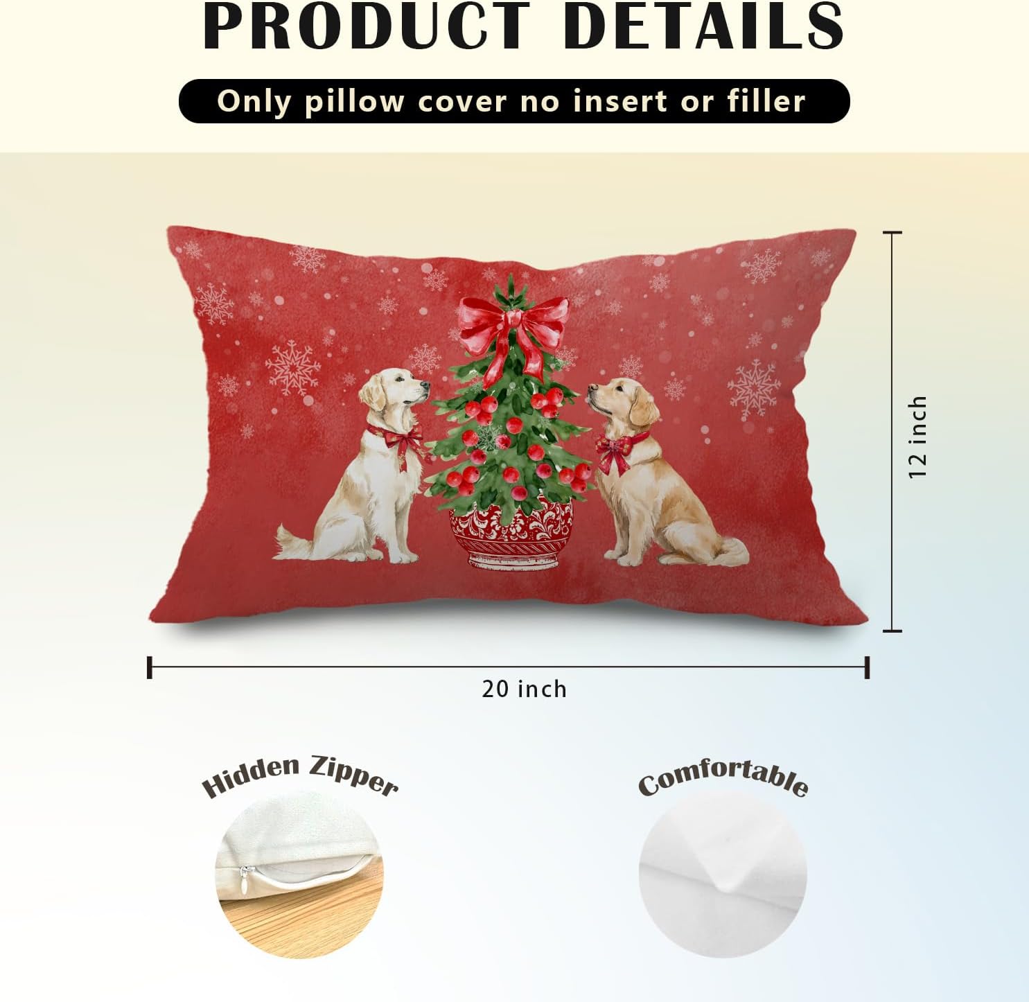 JINYO Red Chinoiserie Christmas Golden Retriever Pillow Covers 12x20, Golden Retriever Lover Gifts, Grandmillennial Red Bow Xmas Christmas Tree Dog Lumbar Pillow Covers for Home Living Room Bedroom - Image 5