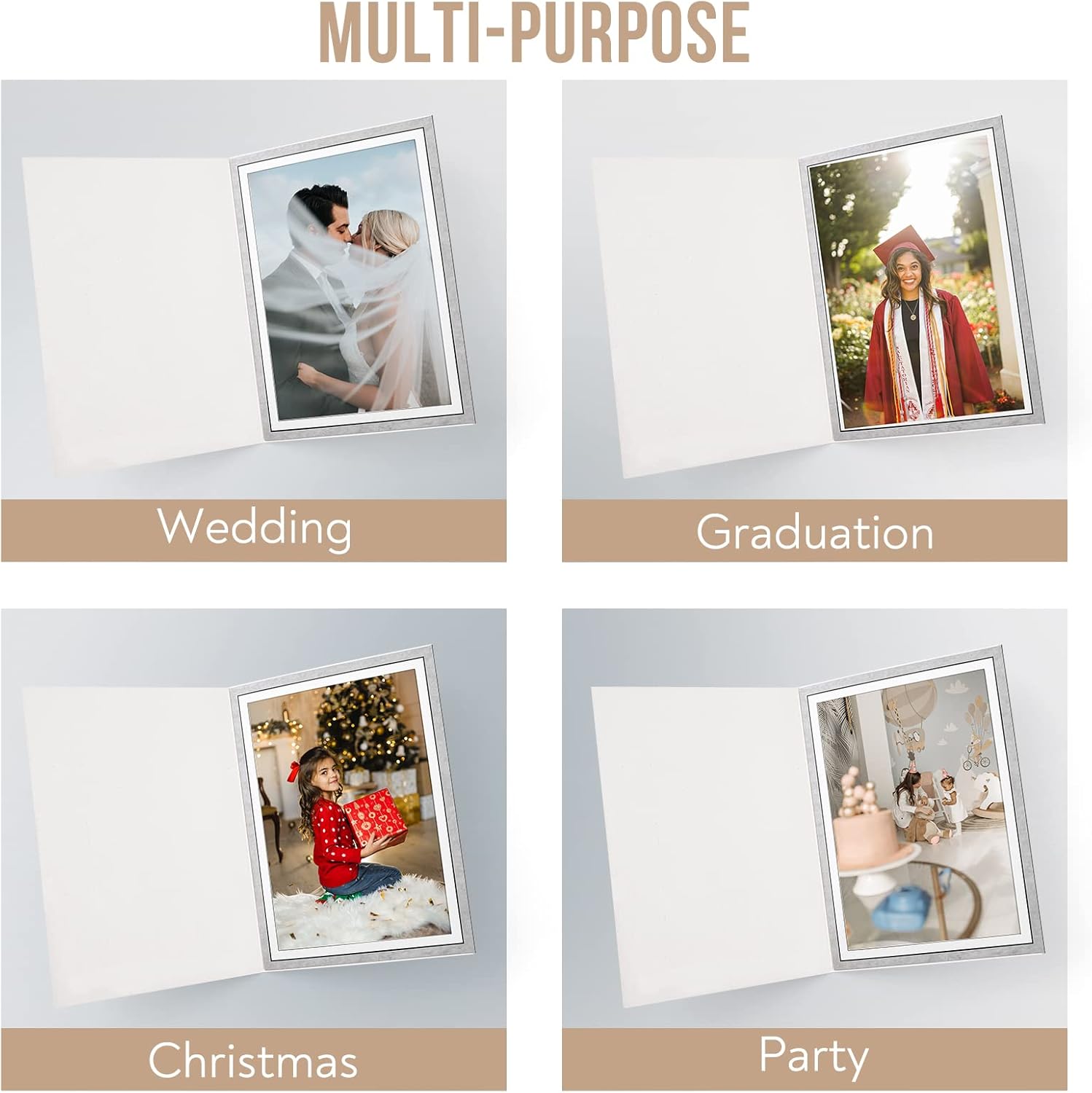 Golden State Art, Pack of 100, 5x7 Photo Folders, Cardboard Picture Frame, Paper Photo Frame Cards, Greetings/Invitation Cards, Special Events: Graduation, Christmas, Wedding (Grey)