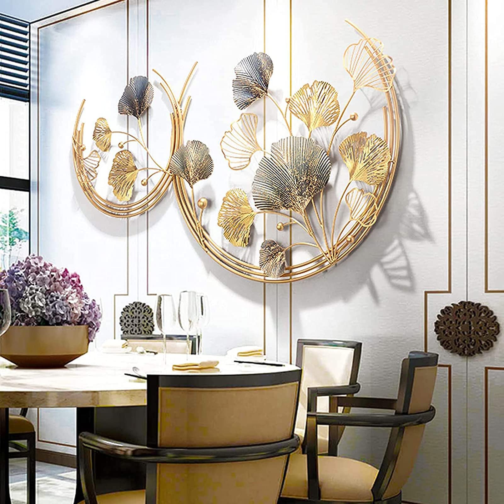 BHKERUZ 3D métal Statue de décoration Murale de Feuille de Ginkgo,110*67cm | Fer forgé Moderne, Artisanat entrée Couloir décoration Murale Ornement, pour Salle D'étude Chambre à Coucher Hôtel