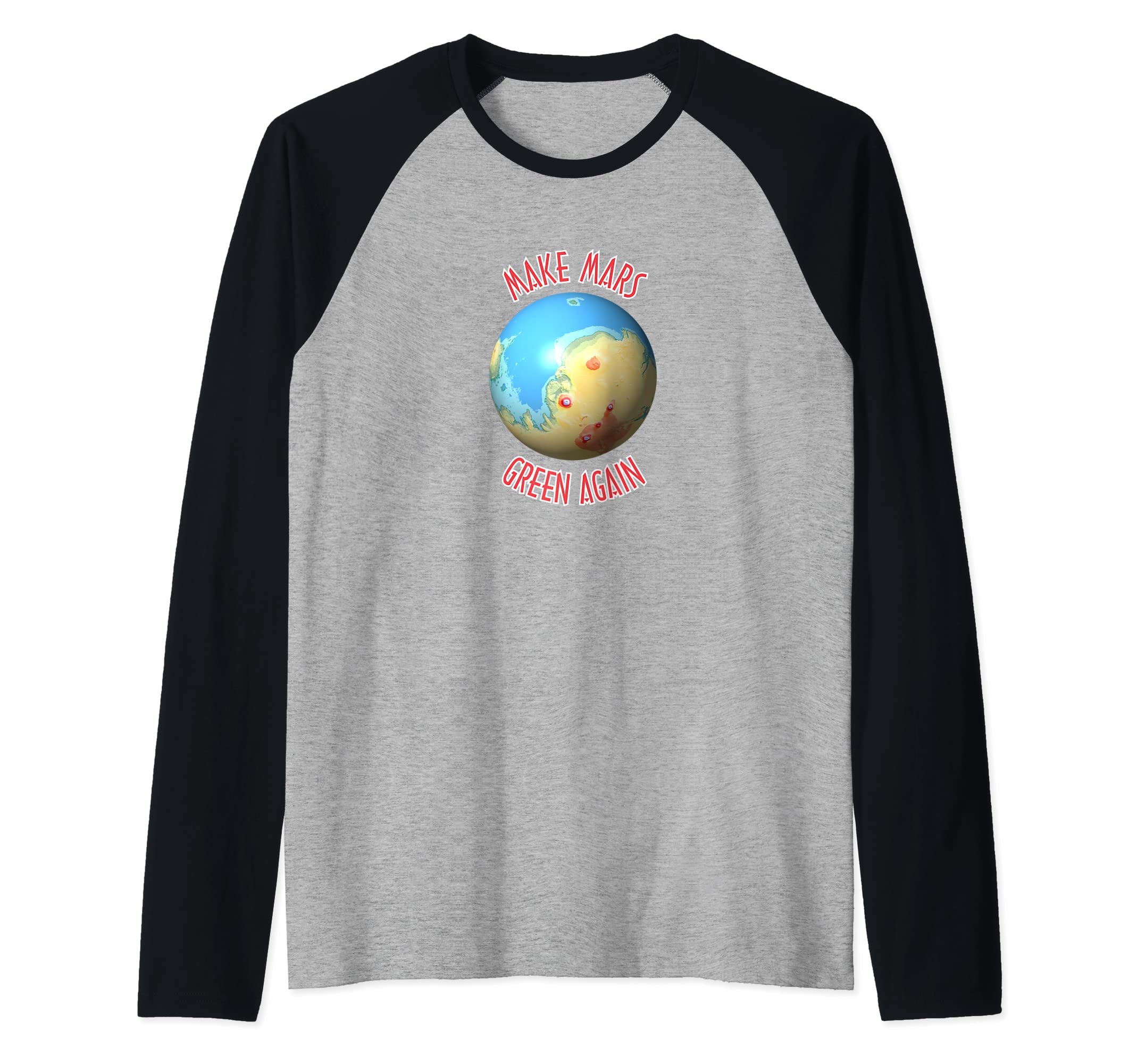 Science Black Blue Red Mars Terraforming Graphic Raglan Baseball Tee