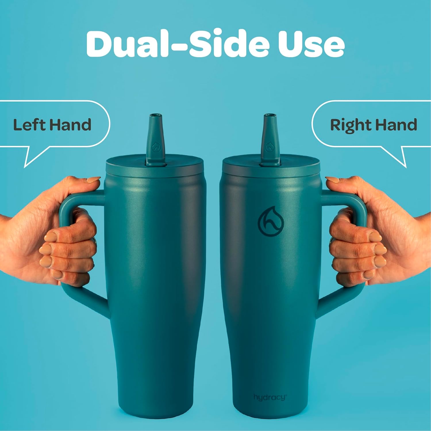 Hydracy Soulmate Insulated Tumblers with Handle and Stainless Steel Straw - 100% Leakproof Reusable Insulated Cup - Cupholder Friendly Rubber Base Travel Mug - Twilight Teal - Image 8