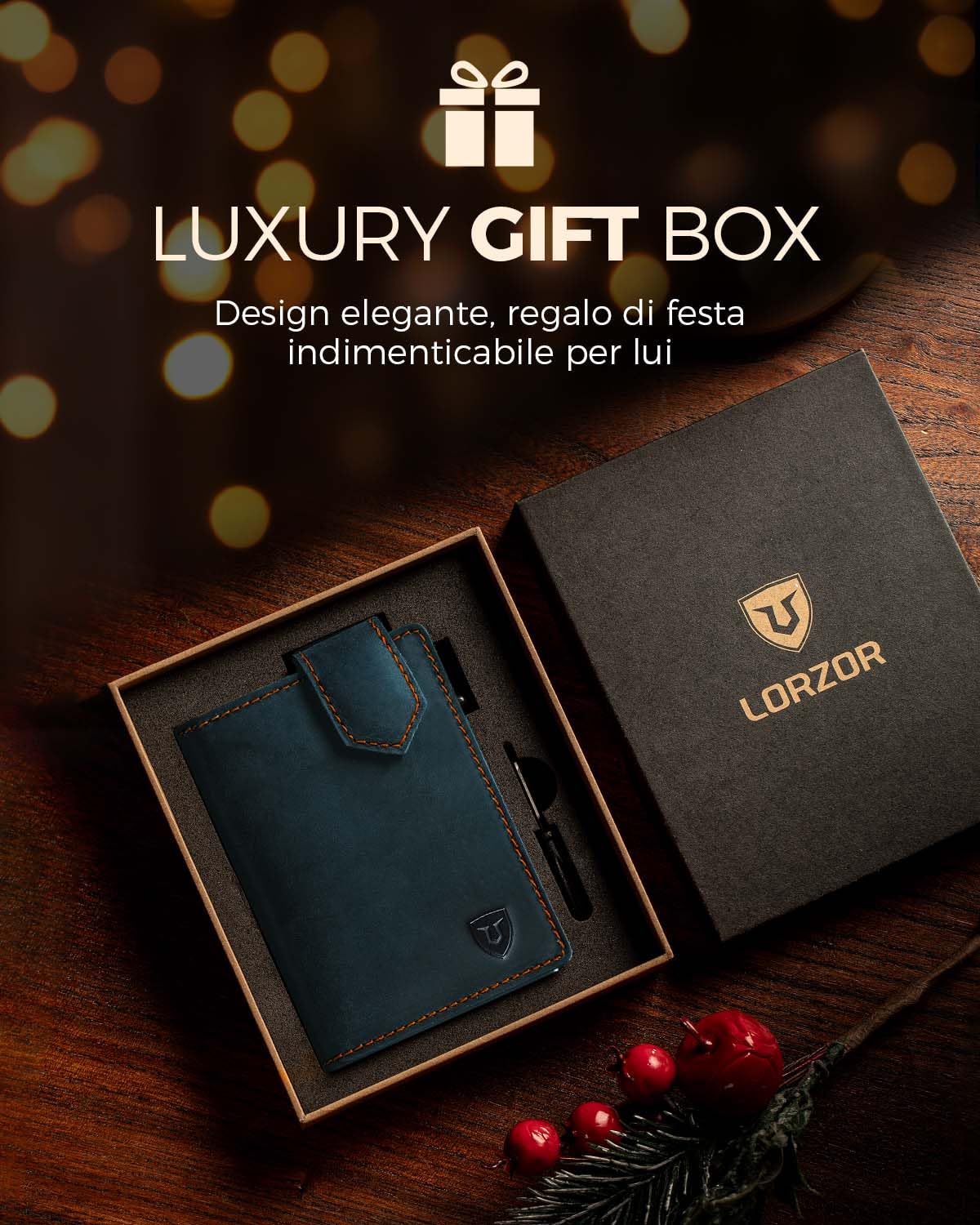 LORZOR® Portafoglio Uomo Slim vera Pelle, Porta Carte di Credito con Protezione RFID & Portamonete, Portacarte Uomo Pop-up Contenere 10 Carte, Porta Tessere Tascabile, Magnetica