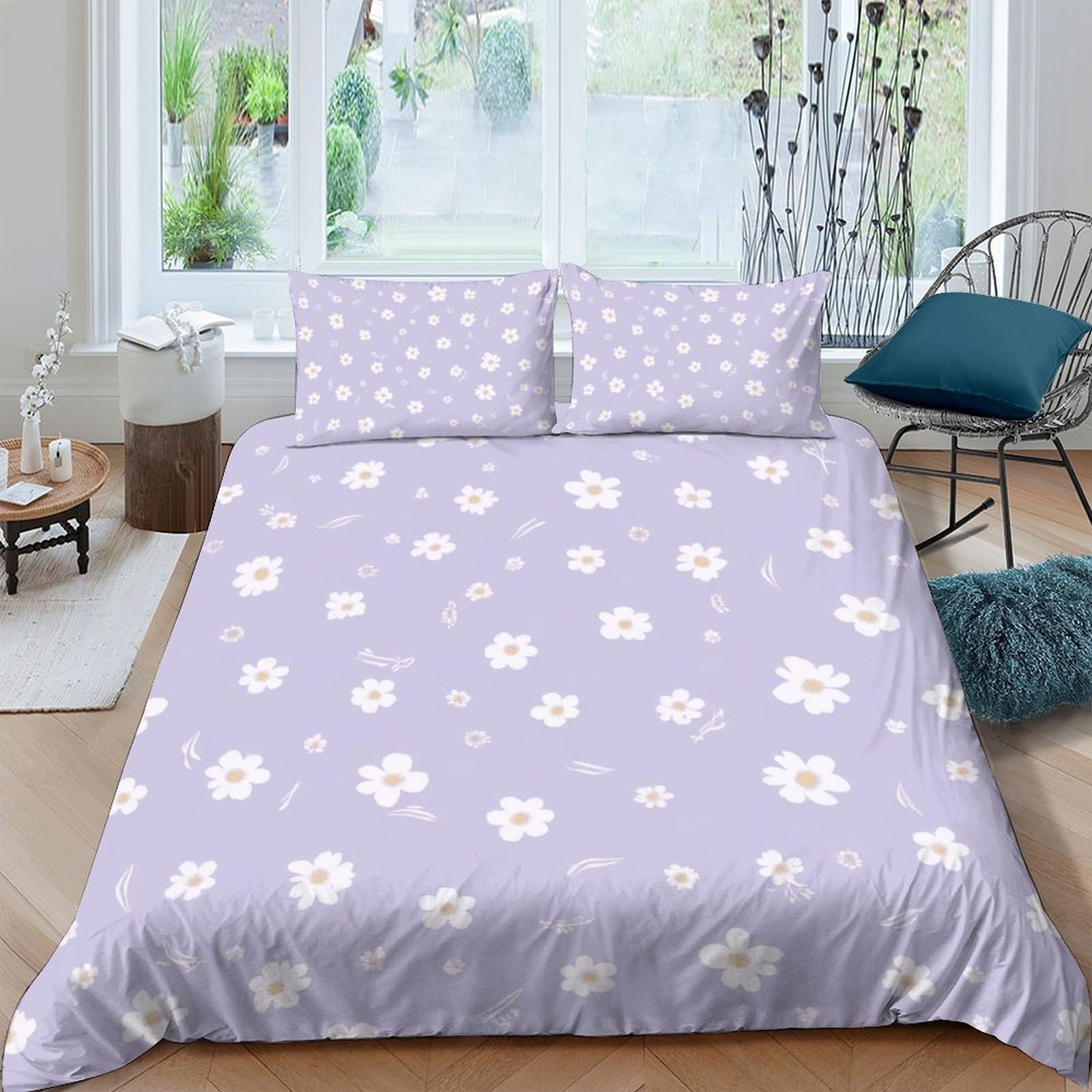 Ctjqhvkz Style-5 3D Printed Lavender Daisy Fitted Sheet Microfiber Soft Floral Blossom Mattress Cover Bedroom Decor Washable Single（135X200cm）