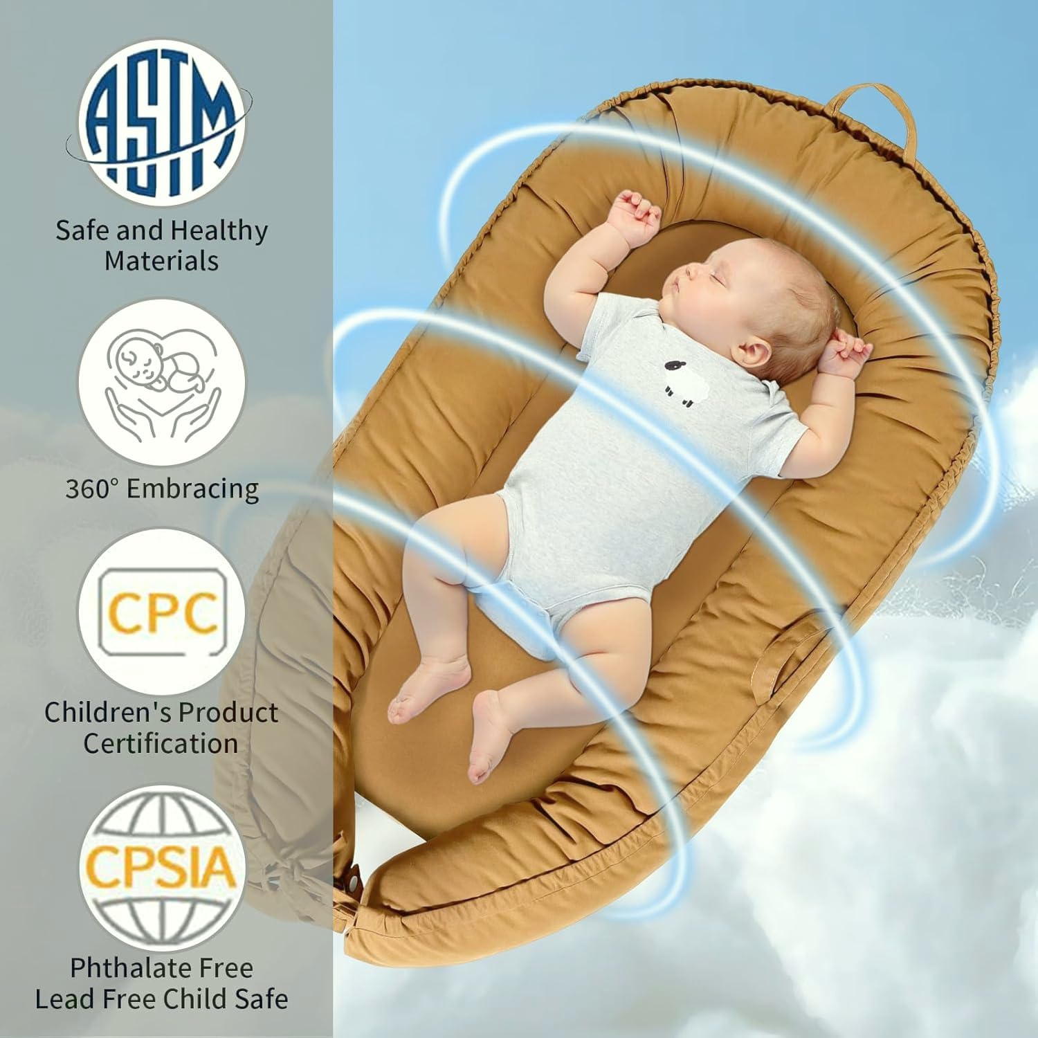 TARJODGY Baby Lounger - Baby Lounger Pillow for Newborn 0-24 Months, Infant Lounger with Soft Breathable Cotton Cover, Lightweight Portable Baby Nest for Tummy, Co Sleeping or Travel