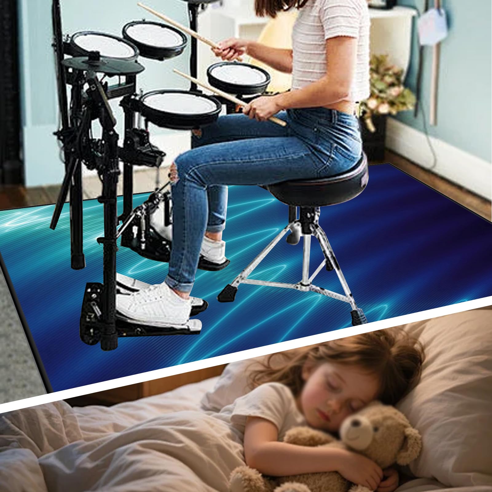 230 x 200 cm Tappeto Batteria Elettronica, Tappeto a Tamburo Insonorizzato, Tappeto Professionale per Batteria e Strumenti a Percussione, Tappeti Antiscivolo Batteria per Tamburo Rullante Acustica