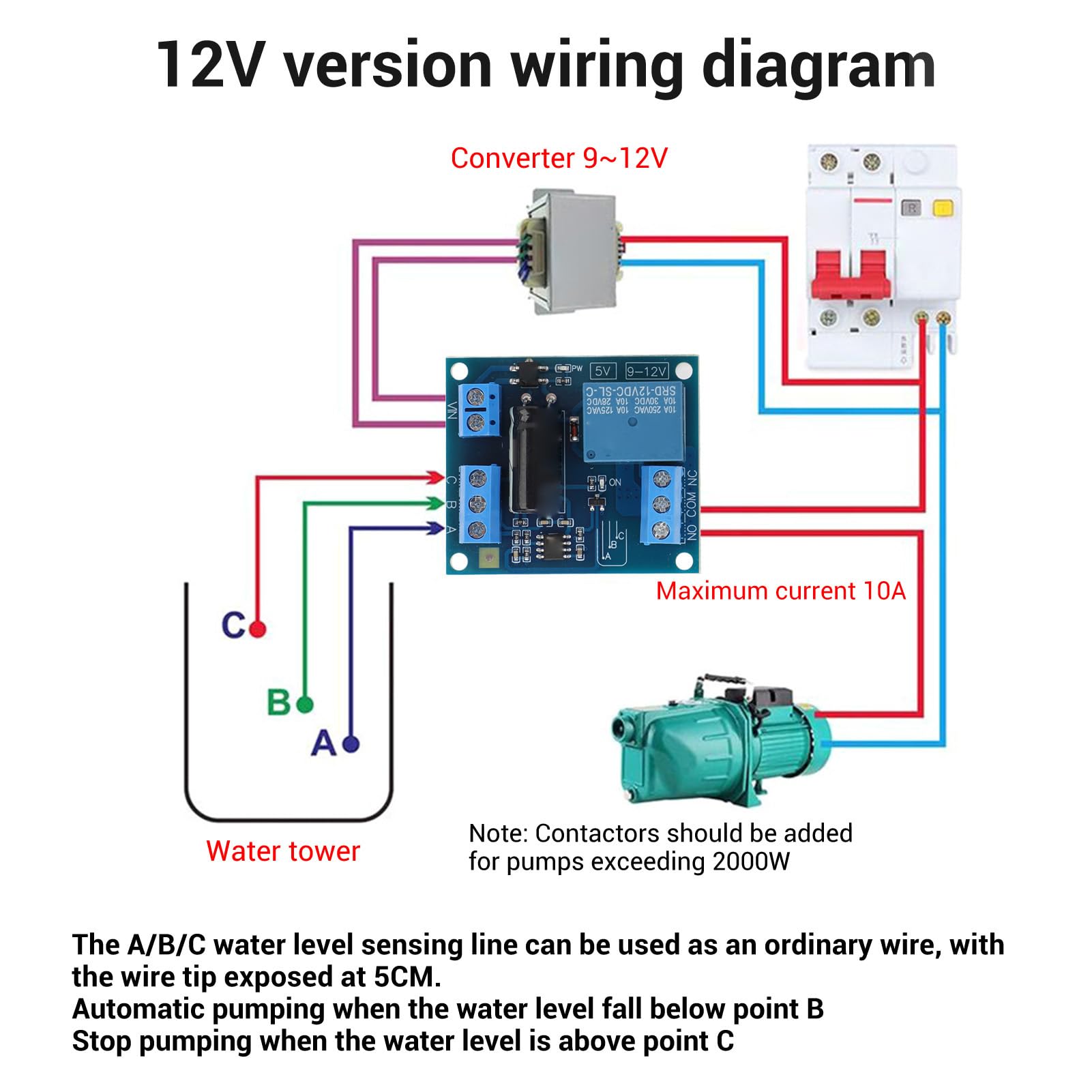 Water Level Control Relay Switch Module, DC12V NE555 Auto Voltage Control Water Shortage Protector for Water Tower Aquarium - Image 4