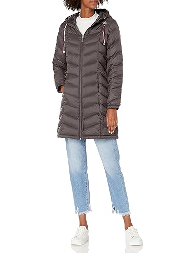 Chaqueta de plumas con capucha y cordón ajustable Tommy Hilfiger para mujer de longitud media