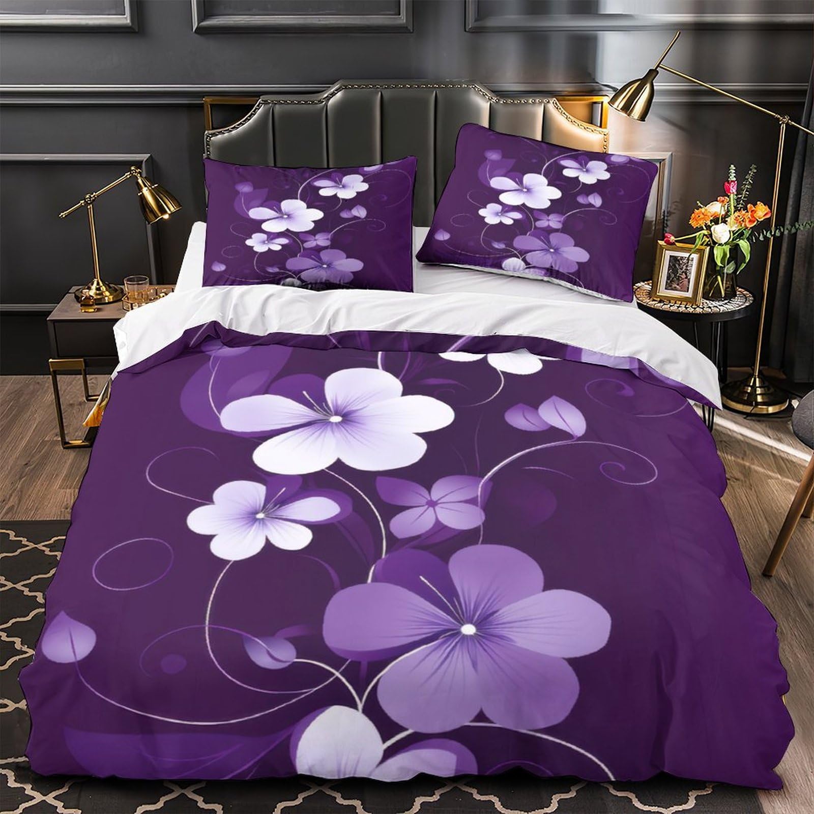Parure de lit marguerites violettes pour chambre d'adolescent