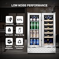 Vista 4 de Tylza Wine and Beverage Refrigerator, 24 Inch Dual Zone Wine Fridge, Holds 18 Bottles and 88 Cans, French Doors, Lock, Under-counter or Freestanding
