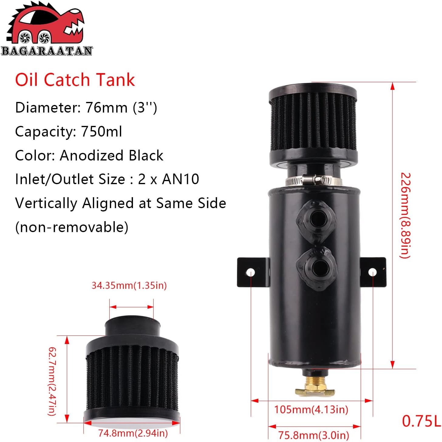 10AN Oil Catch Can,750ml Universal Baffled Catch Can and 10AN 5/8 Fuel Line Fitting Kit Nylon Braided CPE Fuel Line 10FT