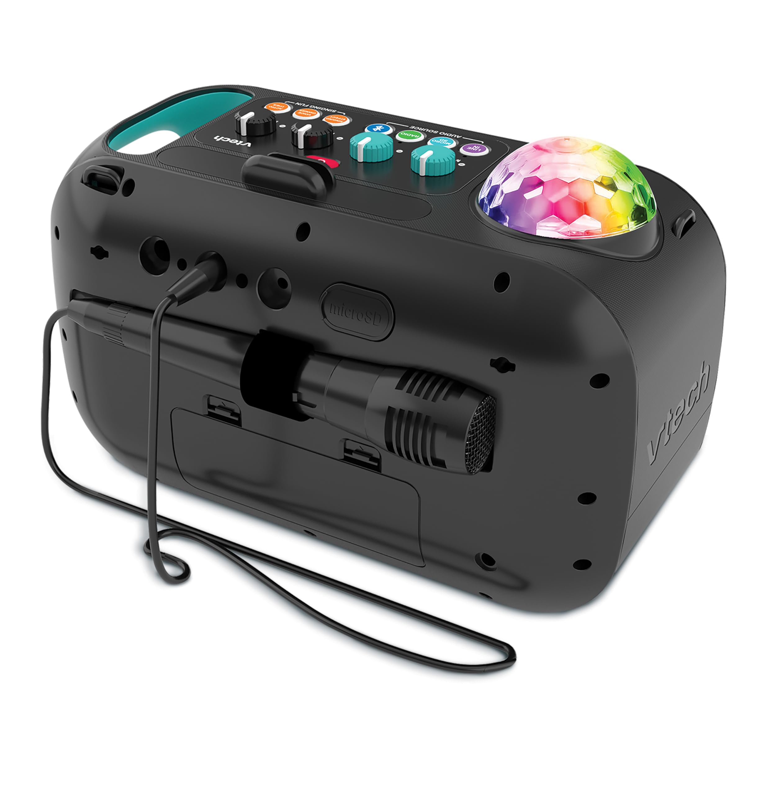 VTech - Super Sound Karaoke, Altavoz Karaoke portátil con micrófono, Bola de Discoteca iluminada giratoria, Bluetooth, Entrada Auriculares, Regalo niños +14 años, Contenido en Español