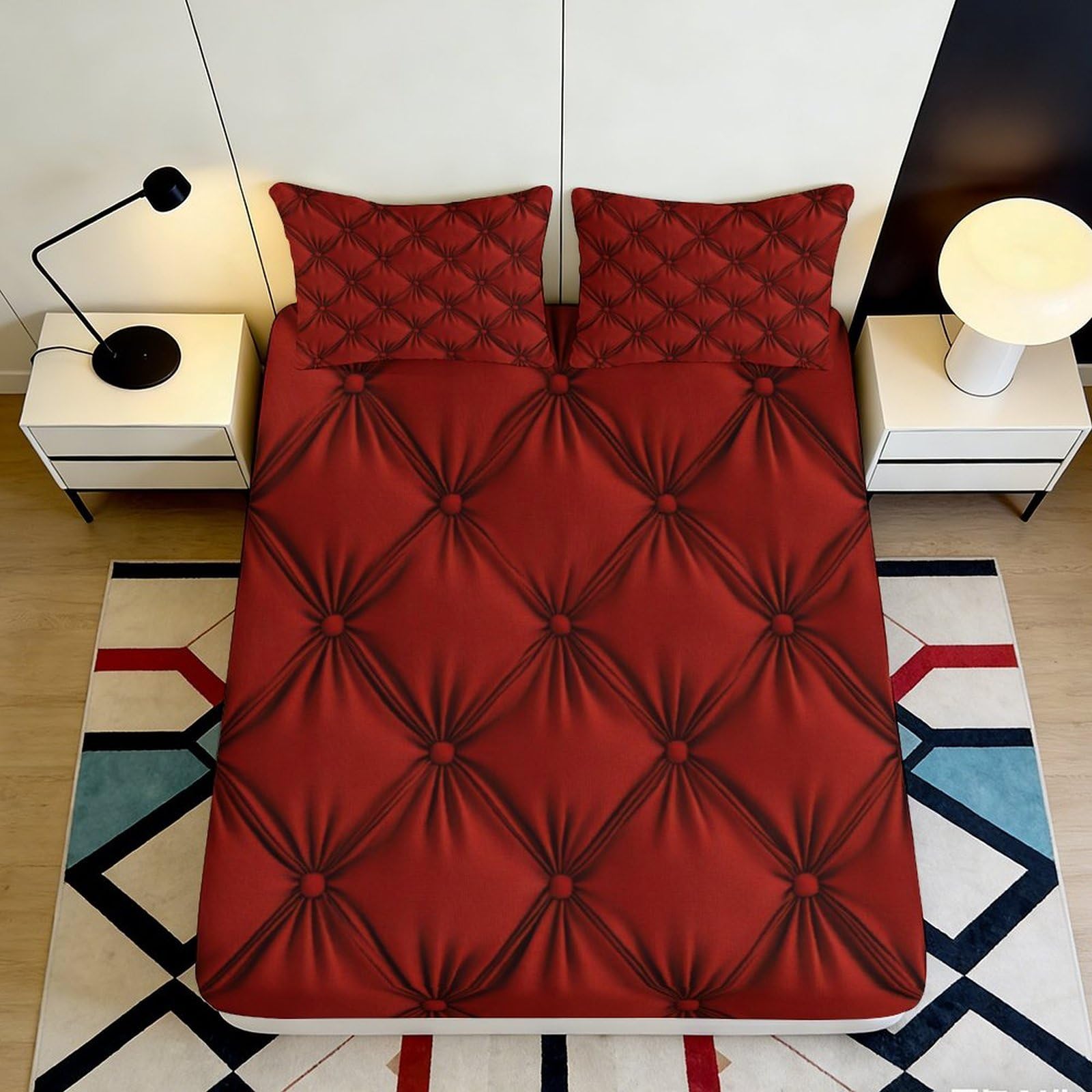 3D Printed Geometric Fitted Sheet Microfiber Non-Slip Deep Pocket Bedroom Set Geometric Mattress Fitted Cover Washable for Adults Teens 200x200x25cm