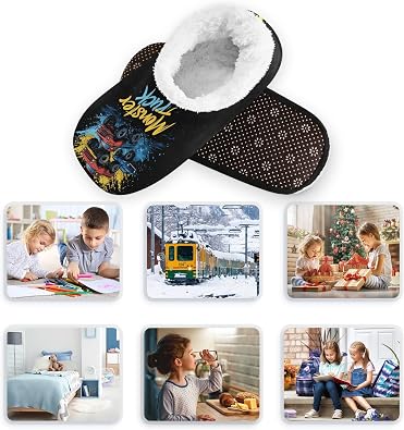 Boccsty Monster Truck Boys Girls House Slippers Christmas Halloween Kids Toddler Home Shoes Winter Indoor shoes XS-S