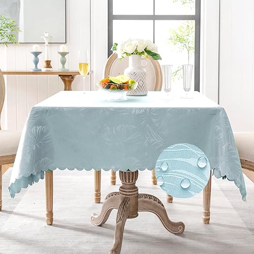 Miniatura 214 de Mantel Redondo Dorado Mantel de Mesa con Patrón de Hojas Borde Festoneado Sedoso Suave Impermeable Lavable 50 Pulgadas Cubierta de Mesa de Tela