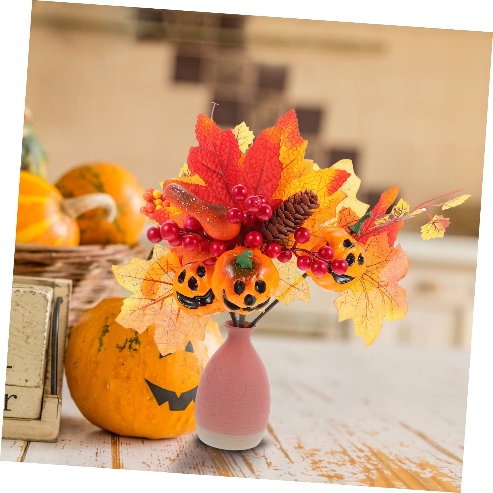 Alipis 5 Sätze Simulation Kürbis Zweige Halloween Dekoration Halloween-Dekoration Trockenblumen Püree Girlande Tischzentrum Gefälschte -Pflanze Plastik Orange 3 Stück * 5