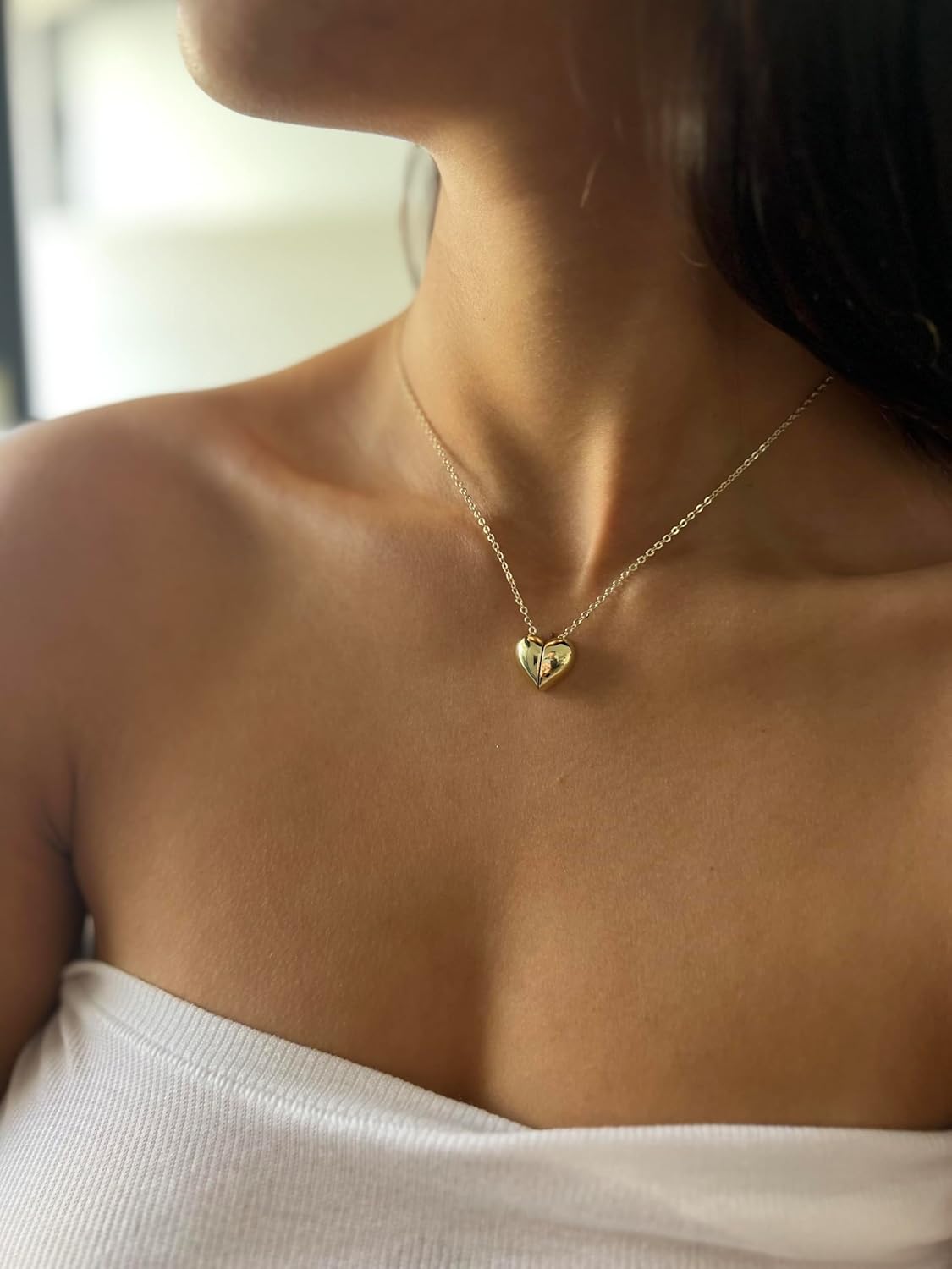 ALOURA 14K Gold Plated Heart Pendant Necklace for Women – Split Double Heart Design, Adjustable Chain, Non-Tarnish Gold Plated Jewelry Gift - Image 2