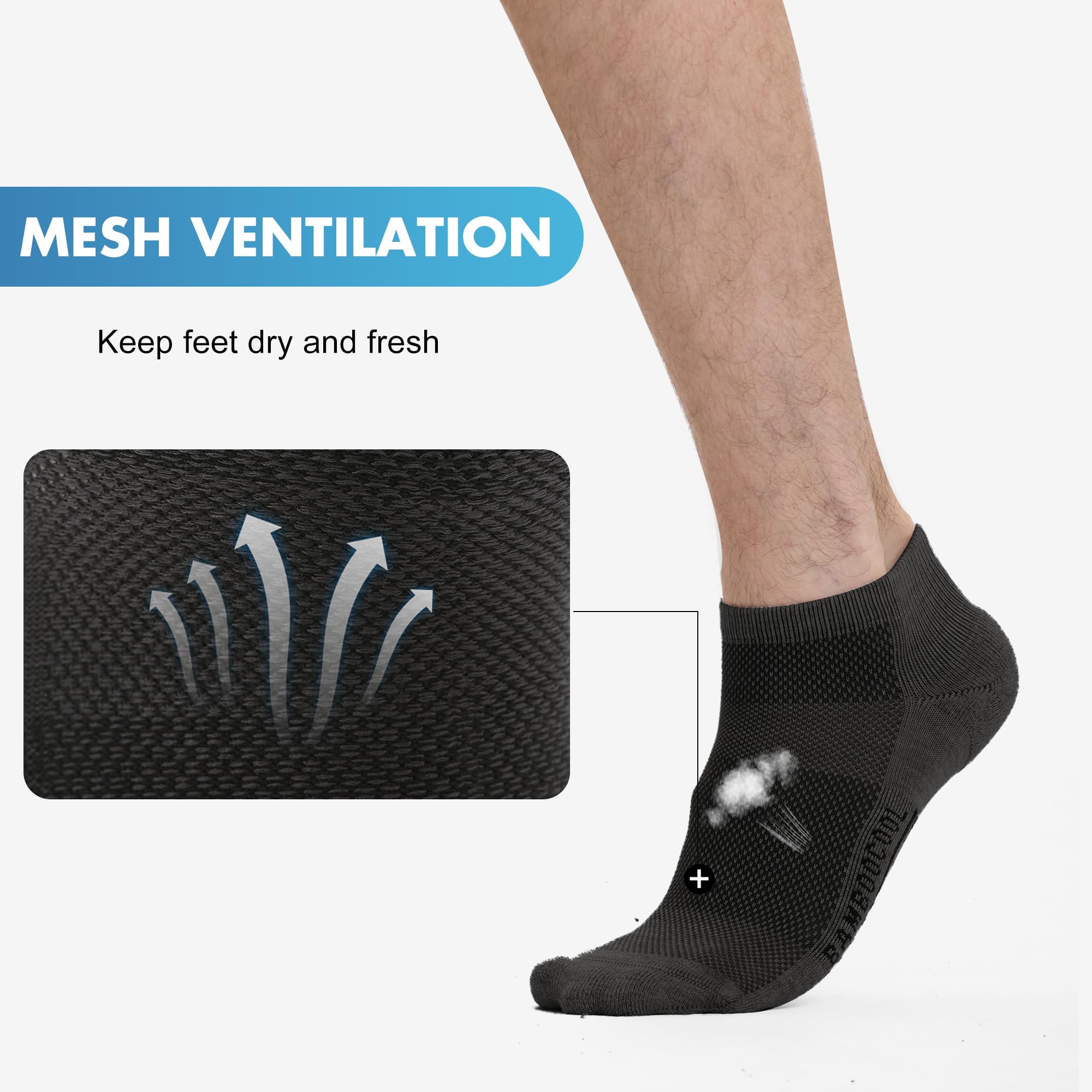 BAMBOO COOL Sportliche Herren-Knöchelsocken, gepolstert, feuchtigkeitsableitend, niedrig geschnitten, Netzsocken, Fußgewölbeunterstützung, 8 Stück