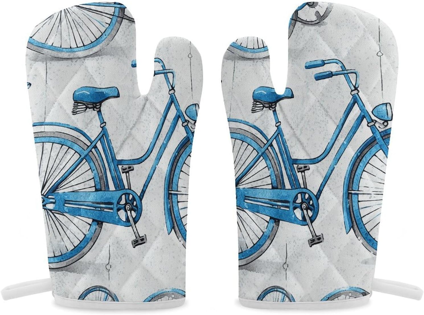 2 Pcs Oven Mitts Heat Resistant Kitchen Gloves Soft Safety Blue Bicycle Oven Glove for Microwave, Barbecue