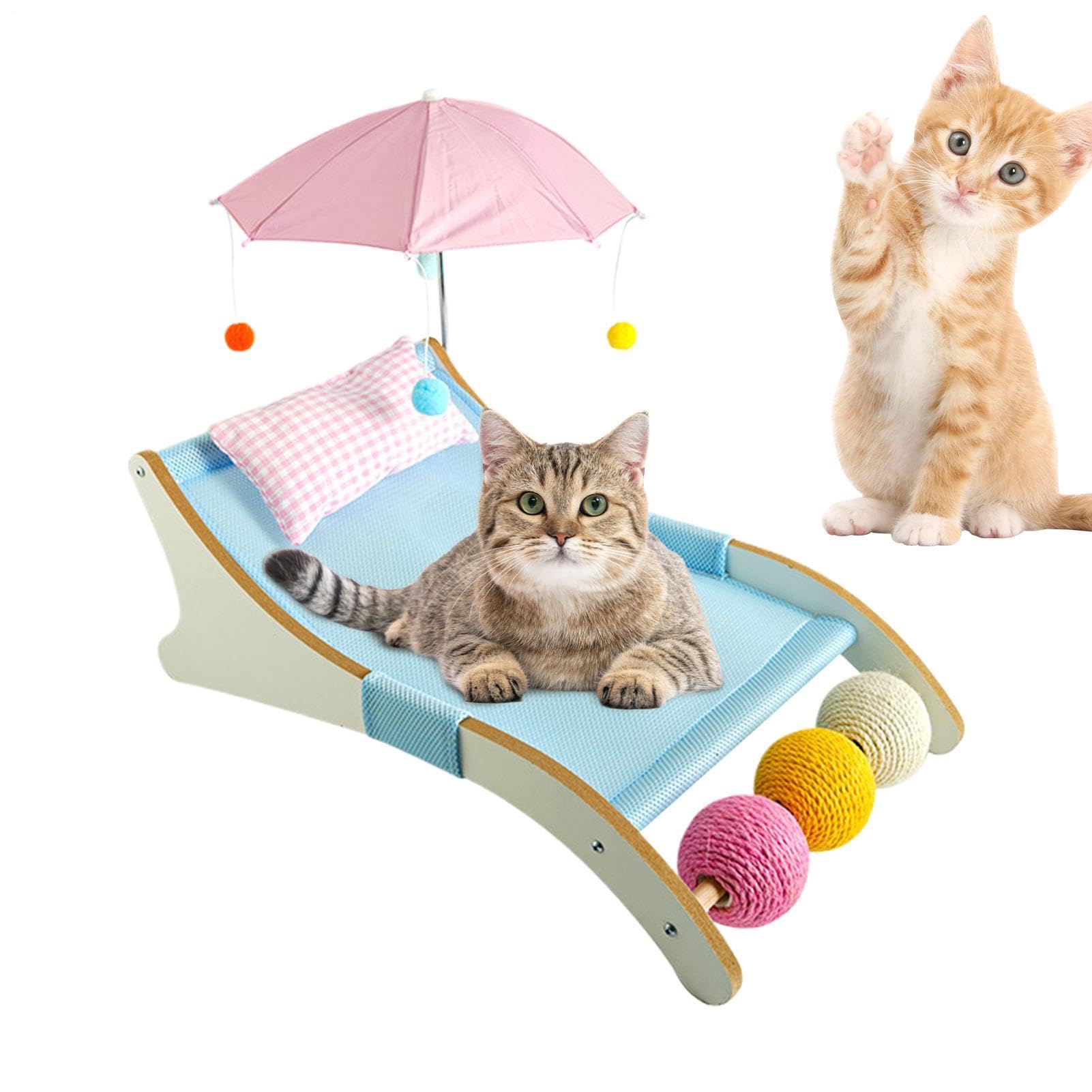 Lettino gatti Amaca da animali con tiragraffi e parasole | cuccia a rete da spiaggia per soggiorno balcone patio cortile esposizione al sole e razze di piccola taglia
