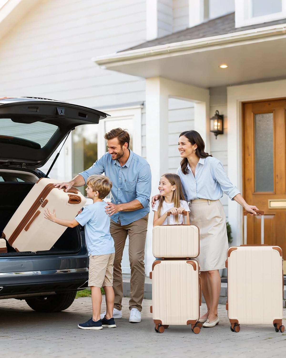 Coolife Luggage Sets, 5 Piece Durable Suitcase, Lightweight Carry on Luggage with ABS Hardshell, Dual Spinner Wheels, TSA Lock and YKK Zipper (apricot white, 5 piece set) - Image 9