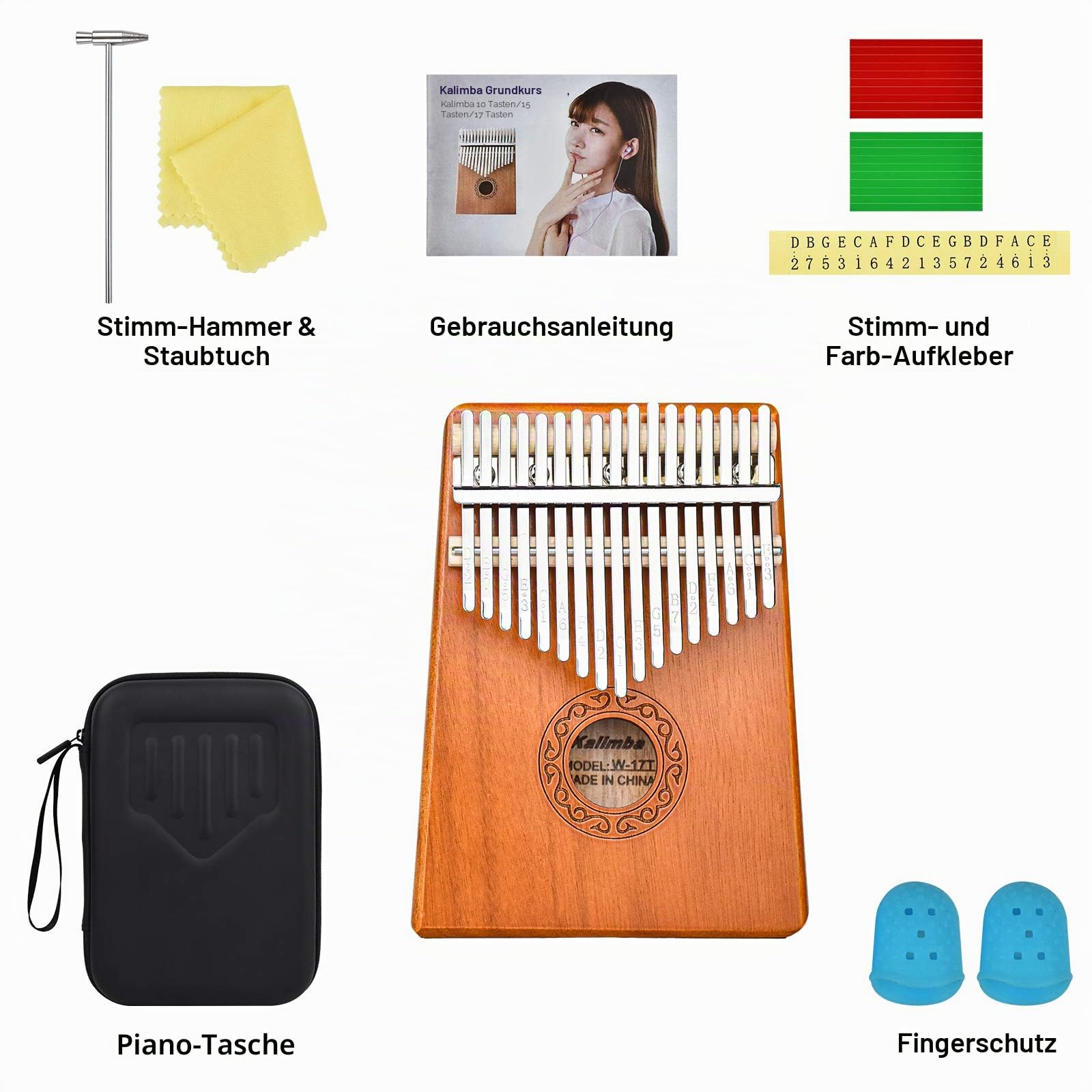 Daumenklavier Kalimba Instrument Kaufen Marimba 17 Keys Schlüssel Calimba Kanun Instrument Kinder Musikinstrumente Erwachsene mit Schutzhülle und Zubehör
